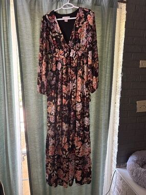 Black Maxi Boutique Floral Dress Size Small